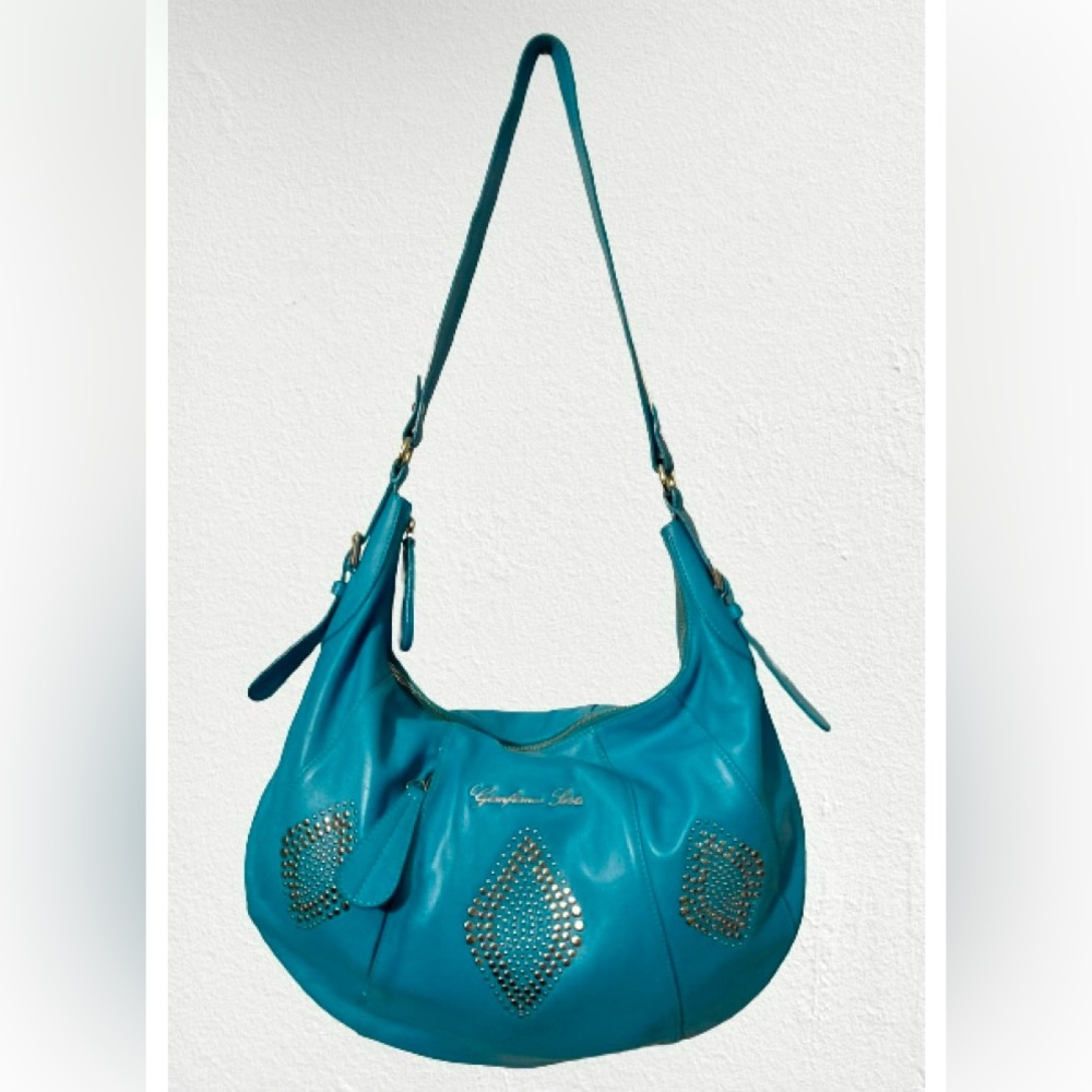 Gianfranco Sisti Butter Soft Italian Leather Large Hobo Bag Studded Accent